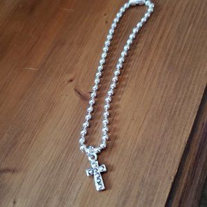 9" Silver Tone Ball Bead Cross Anklet Casual Religous Fashion Design Women Style